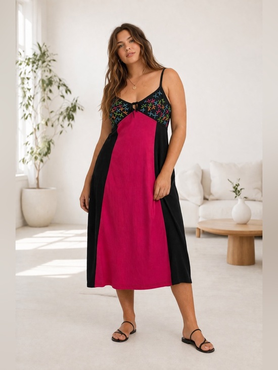 Leopards and roses Dresses & Skirts - Leopards & Roses Red Sleeveless Midi Hippie Dress Pink Floral Boho Cotton 1X New